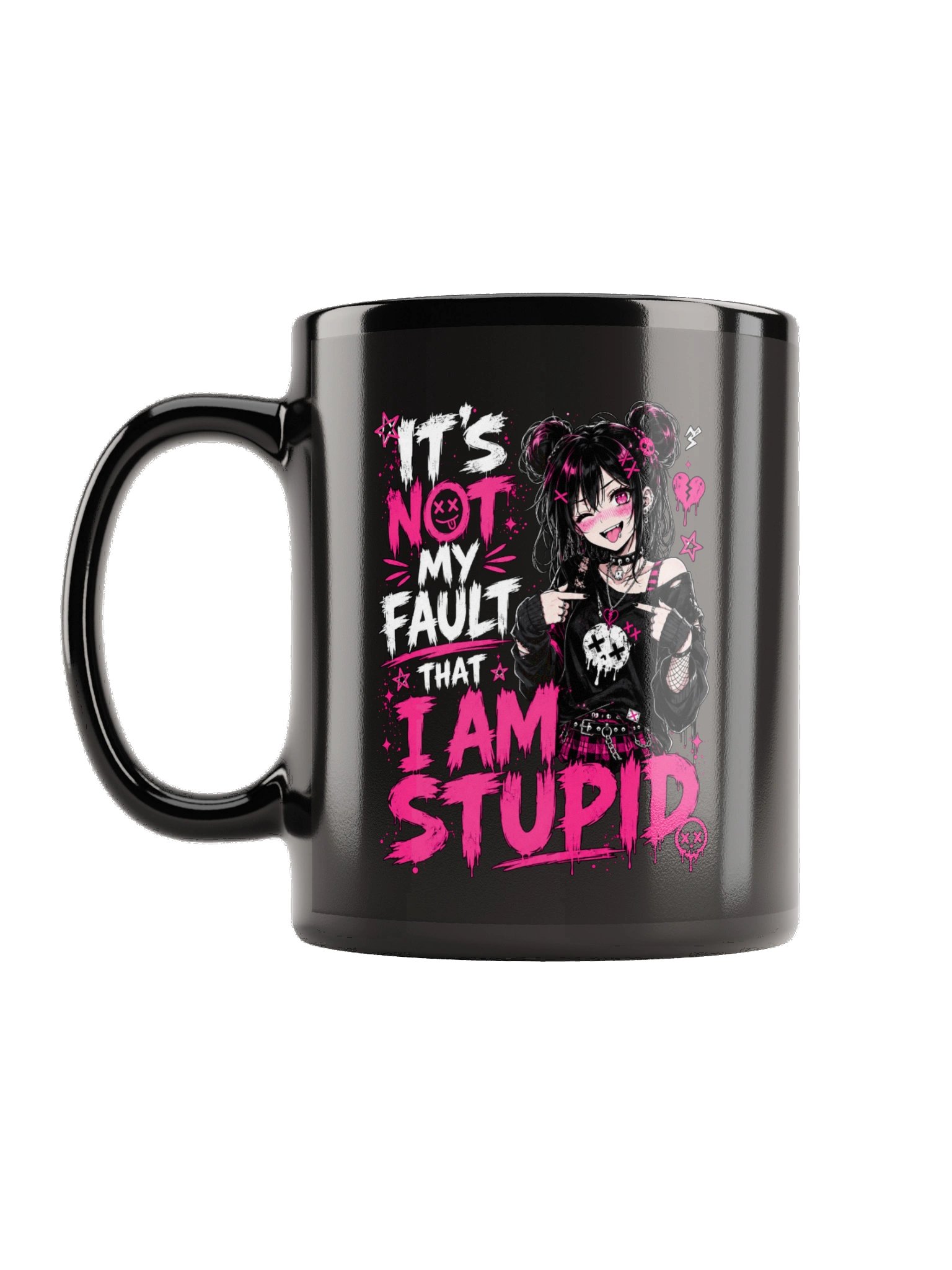 Both Sides of Stupid Black glossy mug concept mockup